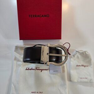 Salvatore Ferragamo Adjustable & Reversible Leather Buckle Belt - Silver